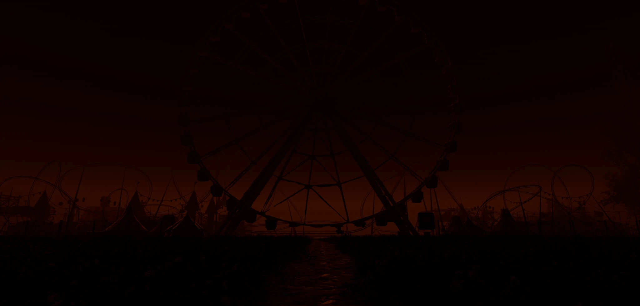 A woman facing a burning Ferris wheel under a storm: base stage