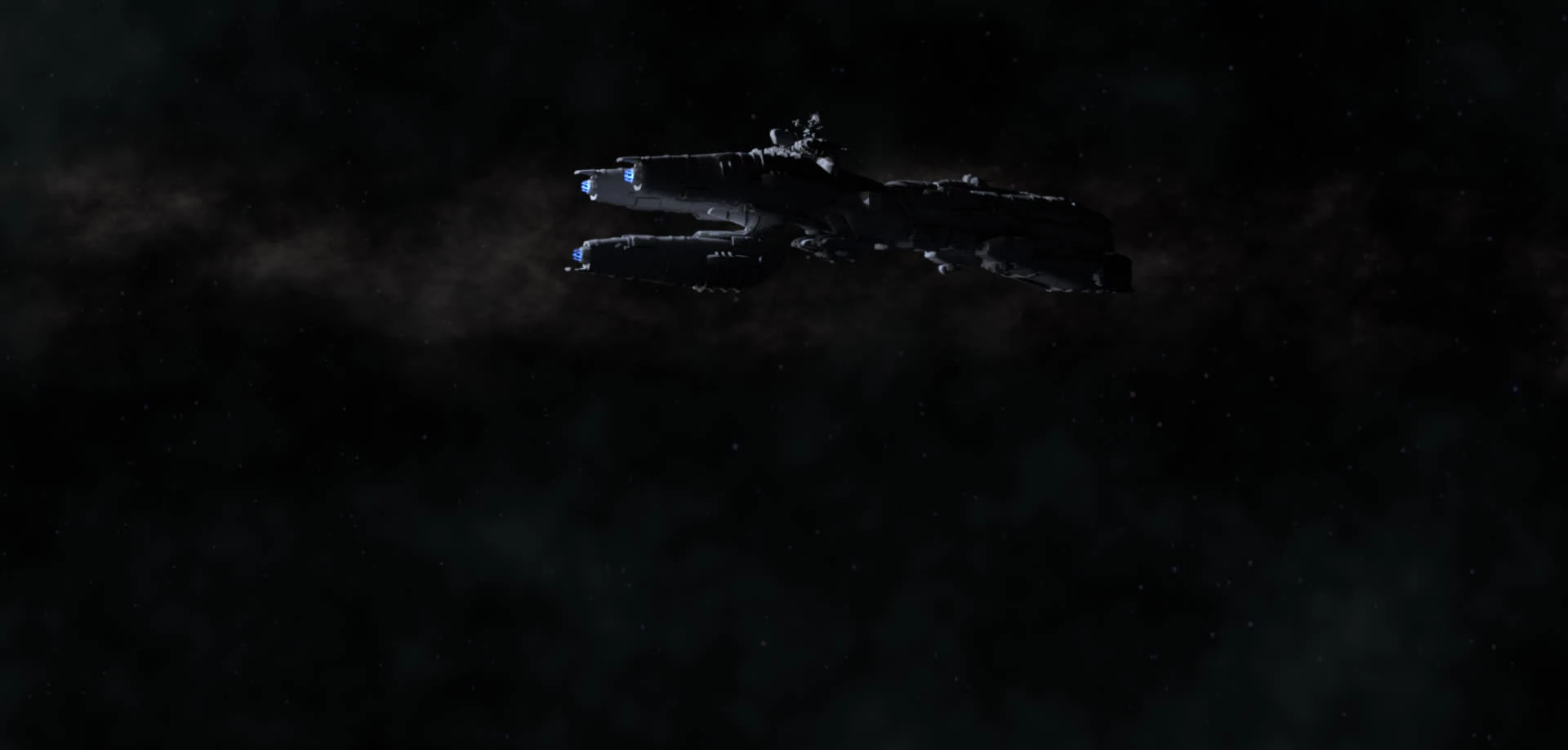 Spaceships over a rocky alien landscape at night: ship cg render stage